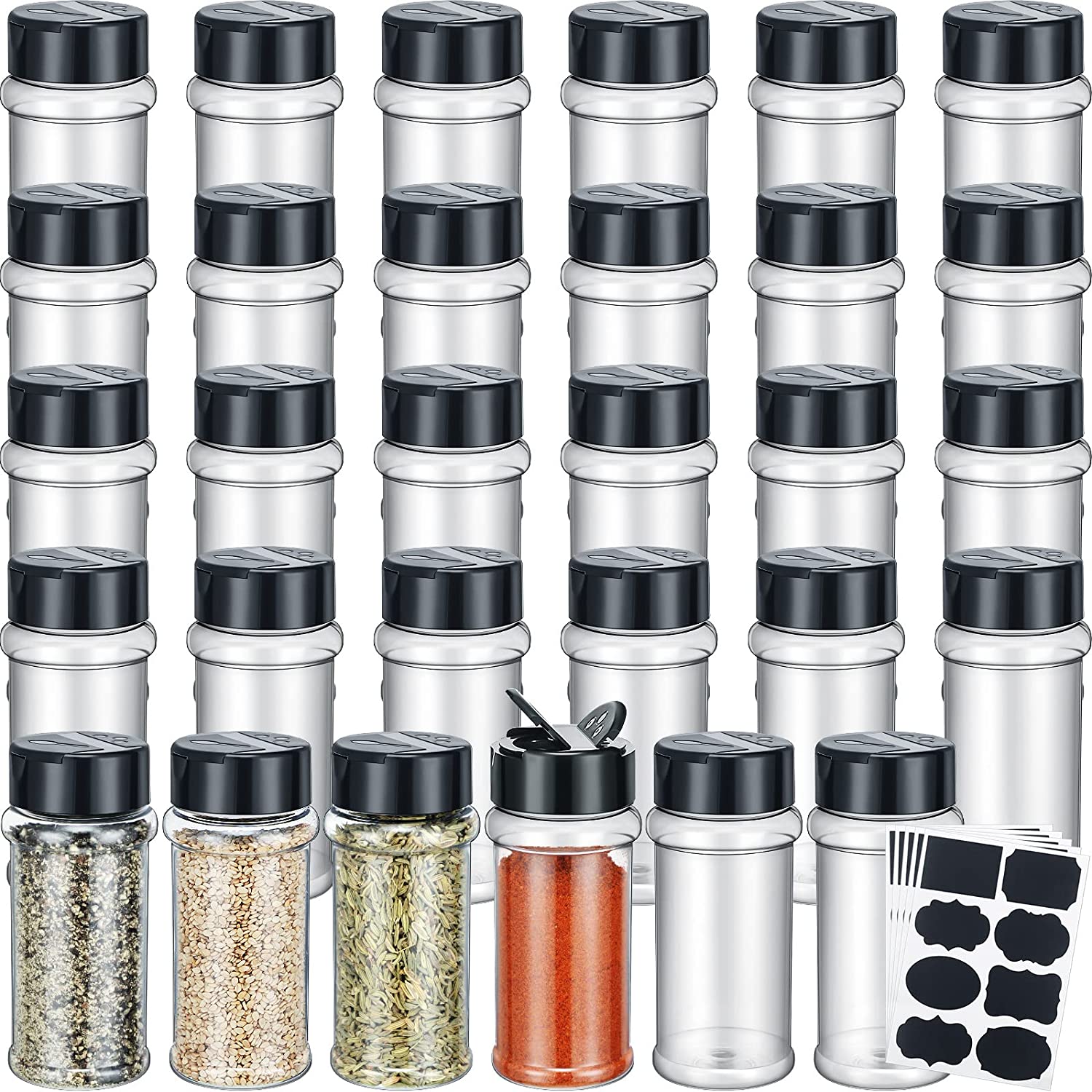 10 Pack 3.4oz/100ml Plastic Spice Bottles Set,Empty Seasoning Containers  with Black Cap,Clear Reusable Containers Jars for Spice,Herbs,Powders,Glitters  