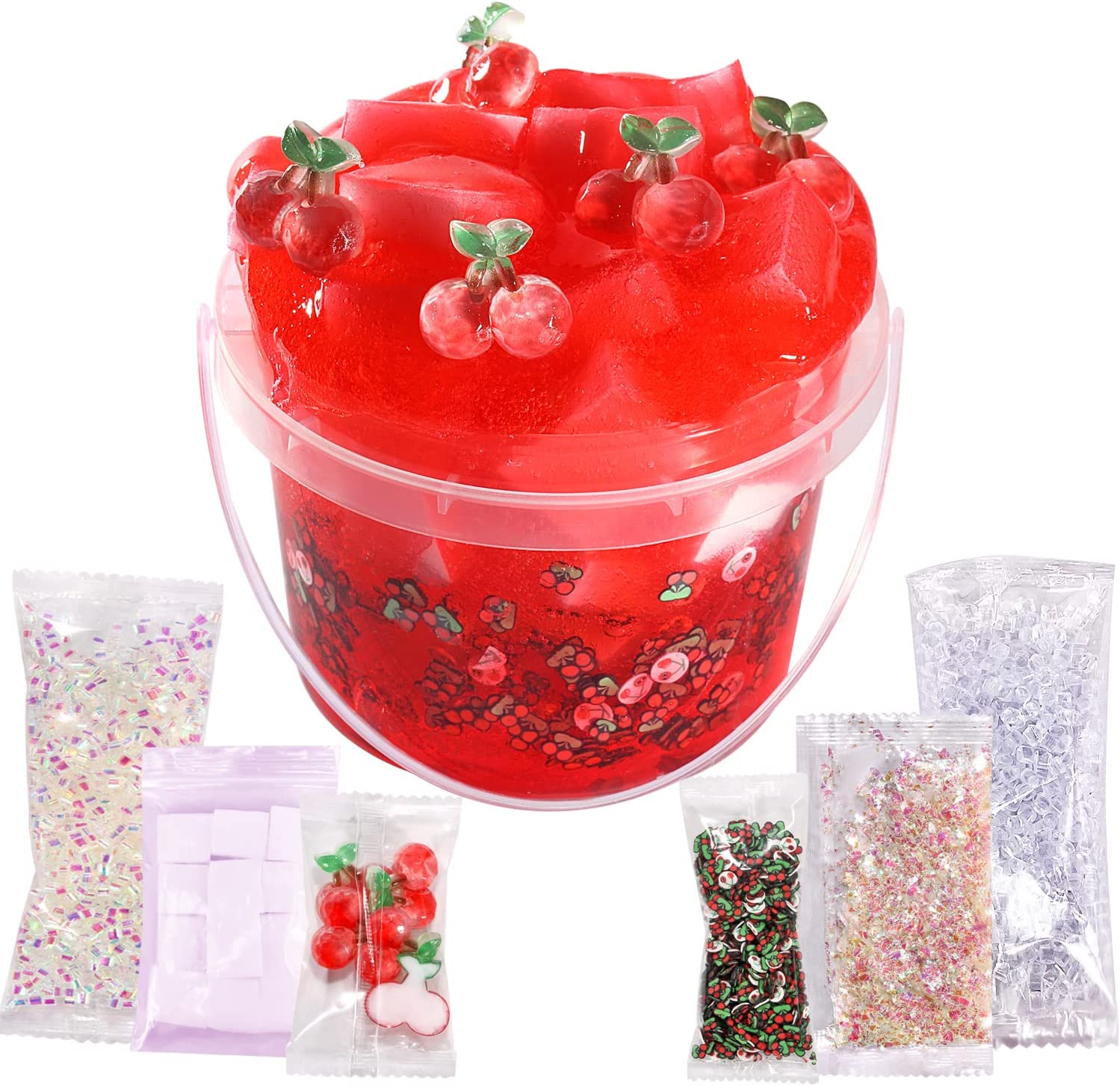 FINOCLAY Slime Kit for Girls Boys, 6 Different Scented Non Sticky Premade  Slimes in 28 oz Container with Fruit Charms, Butter Glitter Clear Crystal