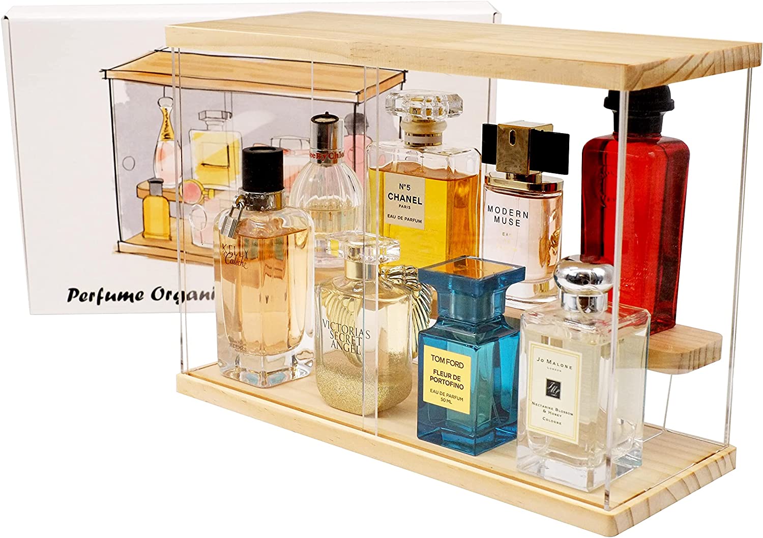 Wood Cologne Organizer for Men - 3 Tier Cologne Stand Perfume Organizer  with 3 Hidden Compartments,Perfume Display Holder for Cologne,Mens  Organizer