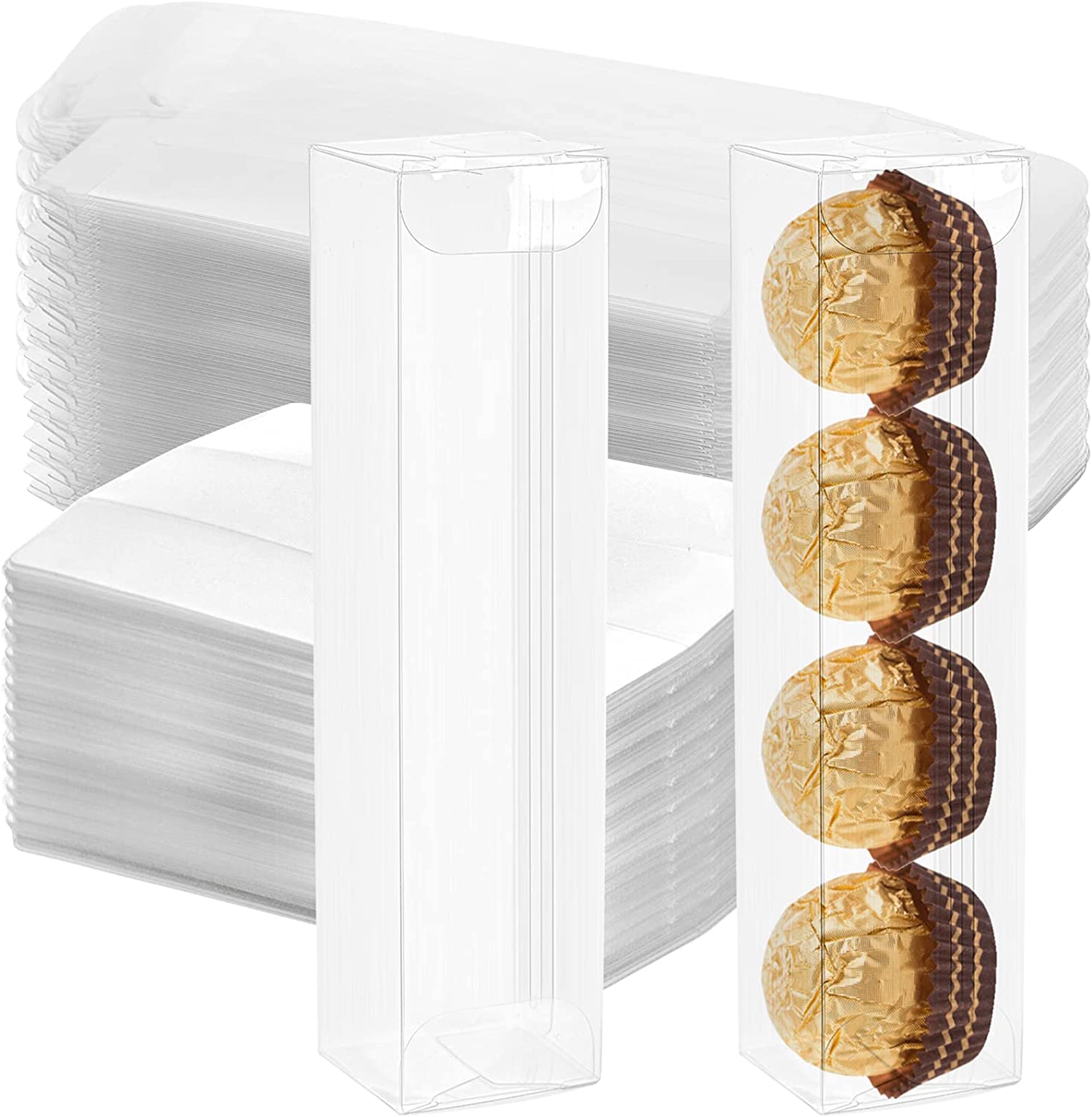 Efavormart 50 Pack | Clear / Gold Square Mini Plastic Dessert Party Favor  Boxes, Cupcake Muffin Food Containers - 4X4X2.5