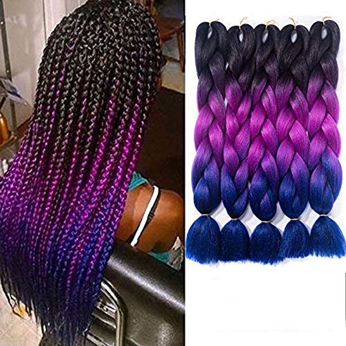 Wholesale Ombre Braiding Hair Kanekalon Synthetic Braiding Hair Extensions  Black-Purple-Blue Jumbo Braids 24inch 5pcs/lot : Beauty