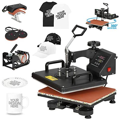 VEVOR Heat Press Machine 5-in-1 12 x 15 Inches Fast Heating 360 Swing Away Digital Sublimation Transfer T-Shirt Vinyl Transfer Printer for Banners