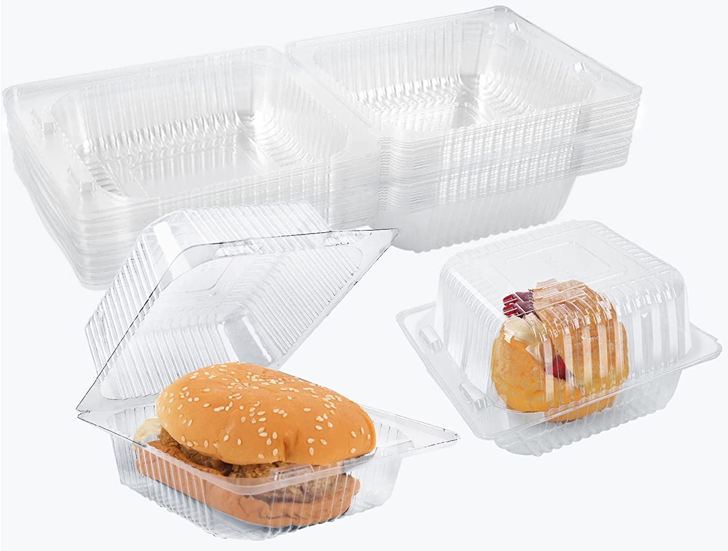 OJYUDD 50 Pcs Clear Plastic Take out Containers,Square Hinged Food  Containers,Disposable Clamshell Dessert Container with Lid for