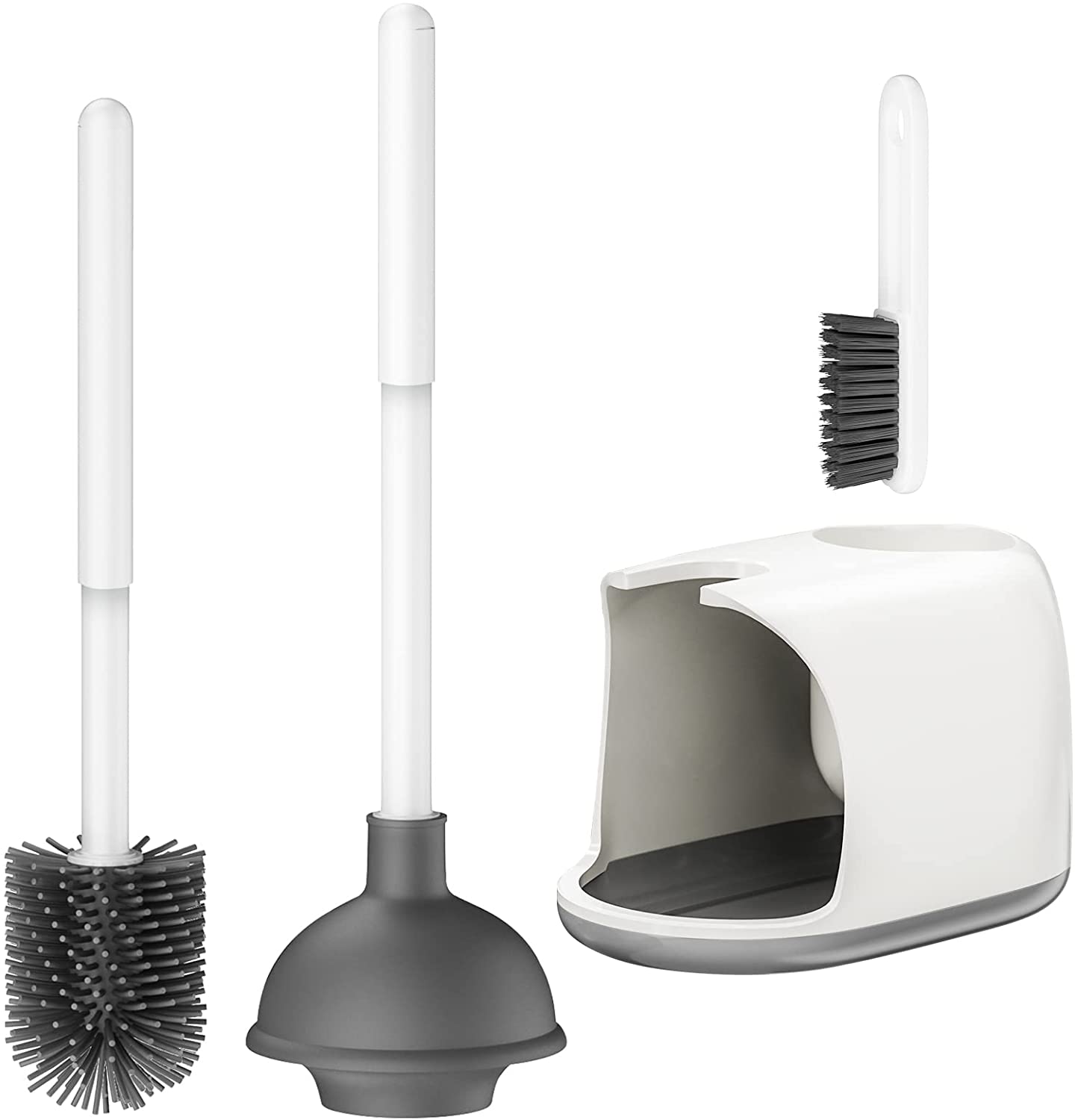 Toilet Plunger Bowl Brush Set: Hideaway Heavy Duty Toilet Plunger Scrubber  Cleaner Holder Combo for Bathroom with Covered Caddy - Hidden Elongated  Discreet Apartment Toilet Plunger Brush Accessories