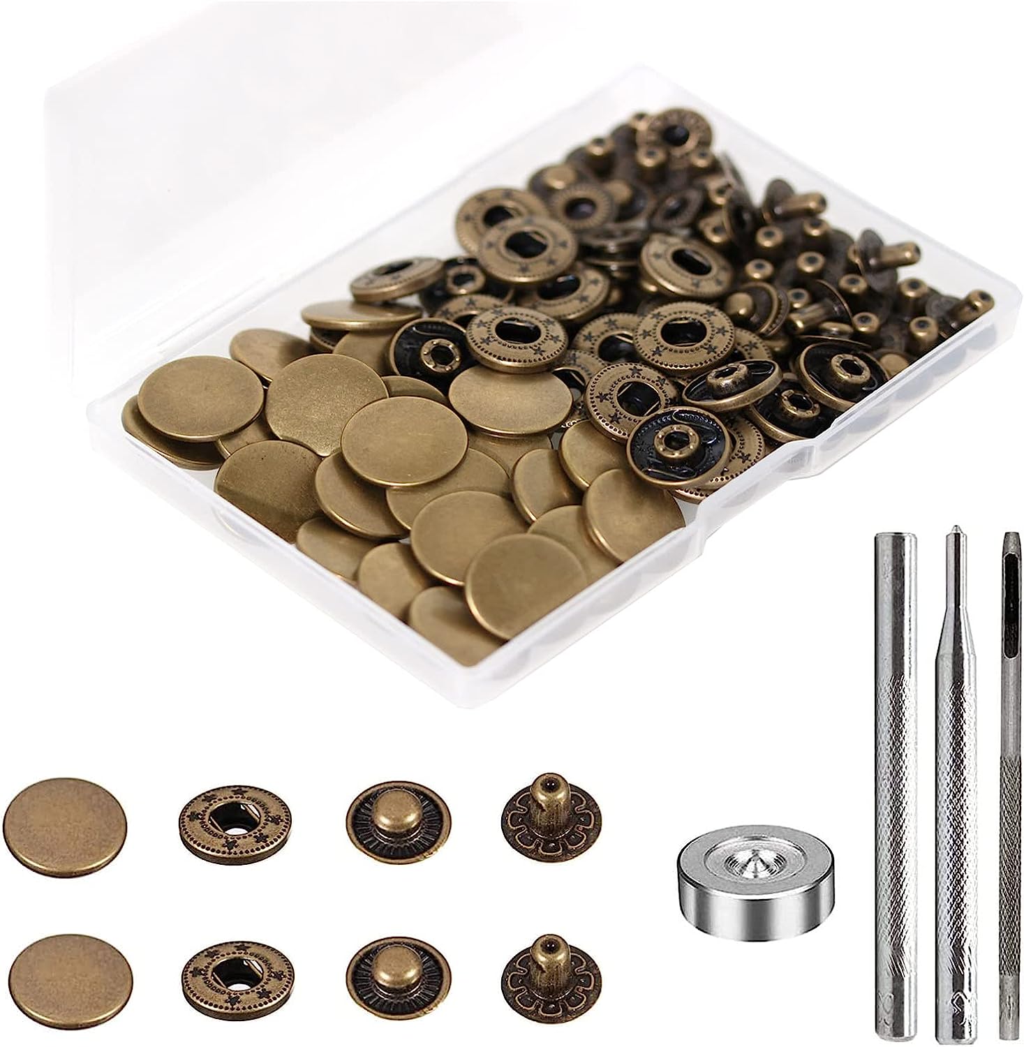 50 sets Metal Spring Snap Fastener Press Stud Snap Buttons Cap Size  10/12.5/15mm