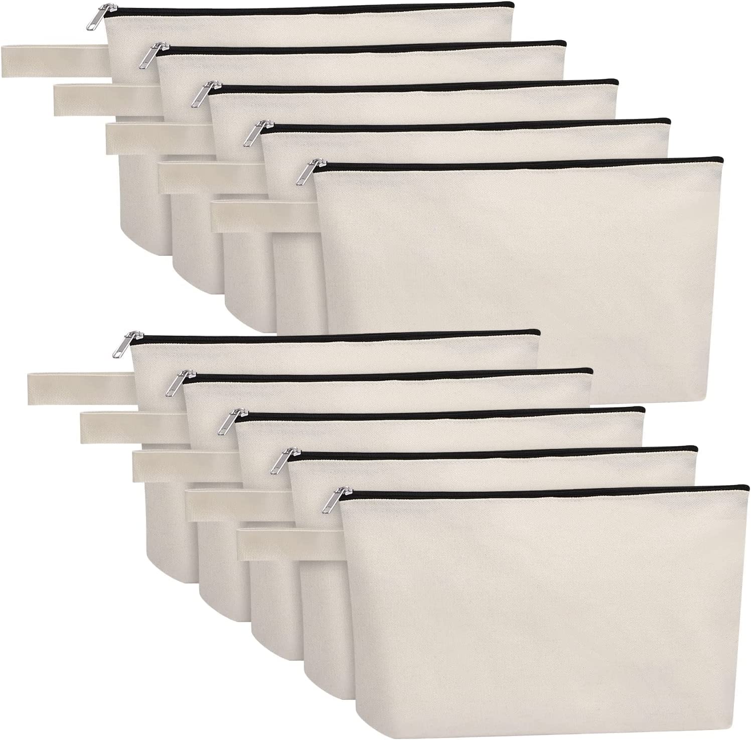 80 Pack Canvas Zipper Makeup Bags Bulk Pencil Pouches Blank DIY