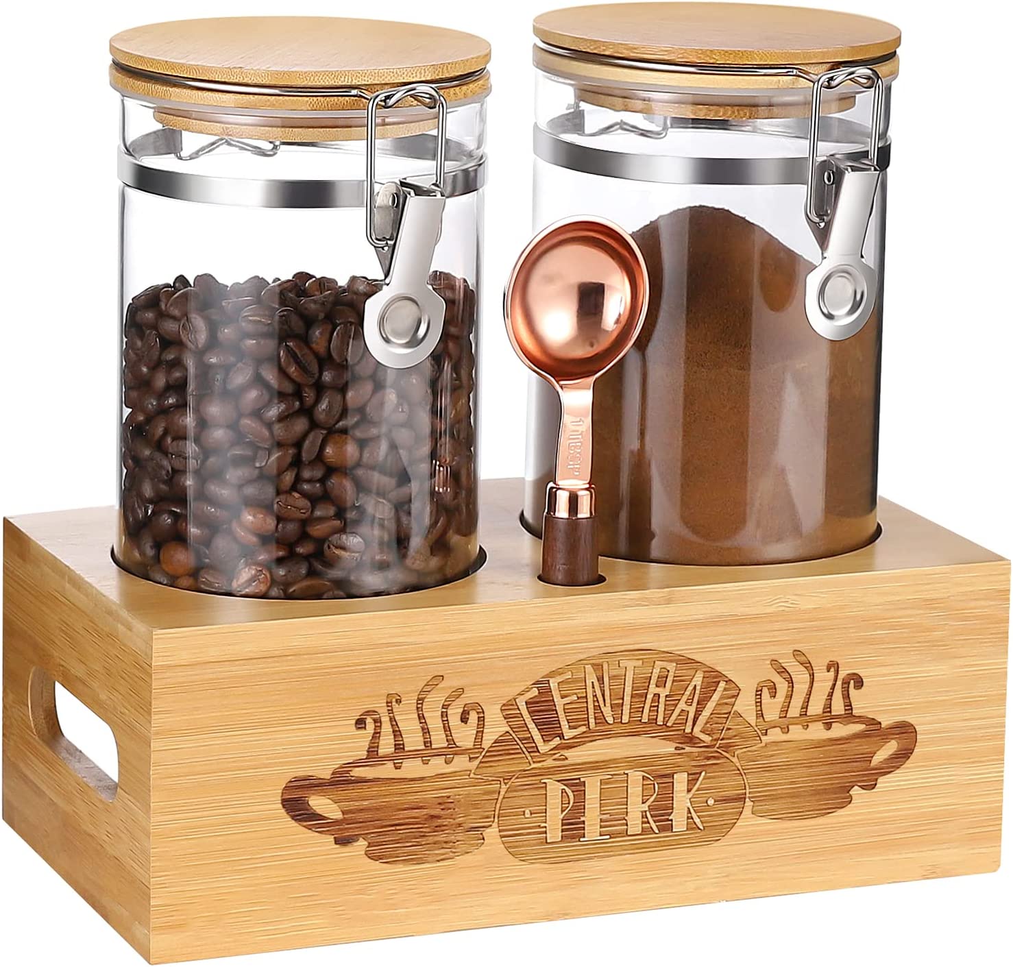 Glass Coffee Containers with Shelf Printed Coffee Bar- 2 Pcs 49oz