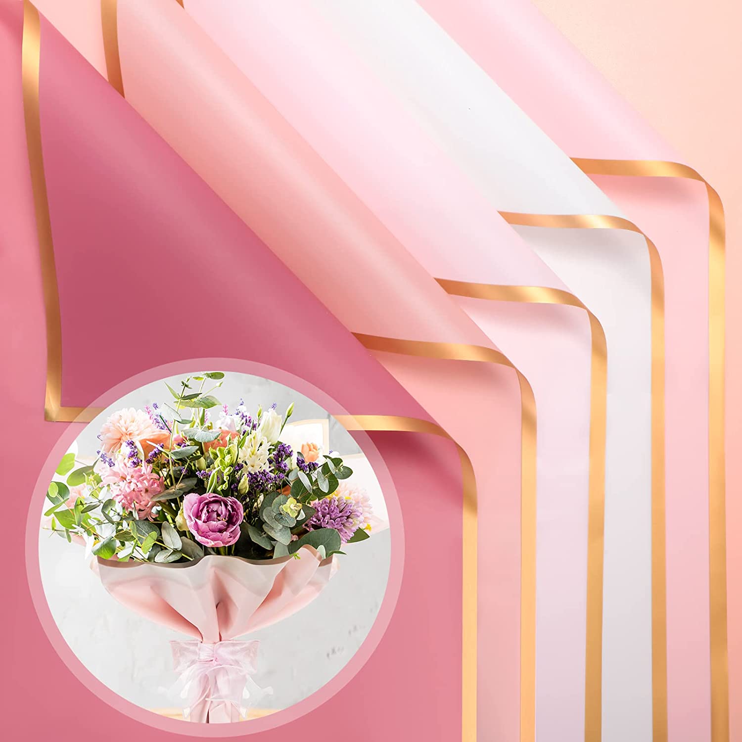  Whaline 30 Sheet Floral Wrapping Paper Folded Flat Pink Black  White Waterproof Flowers Bouquet Packaging Paper with Rose Gold Border  Double Sided Florist Packaging Paper for Wedding Birthday Flower : Arts