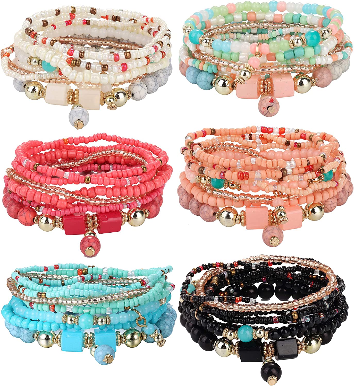 LOYALLOOK 8 Sets Bohemian Stretch Wood Beaded Bracelets for Women Boho  Tassel Bracelet Set bead Strand Bangle Charm Multilayer Stackable Bracelets