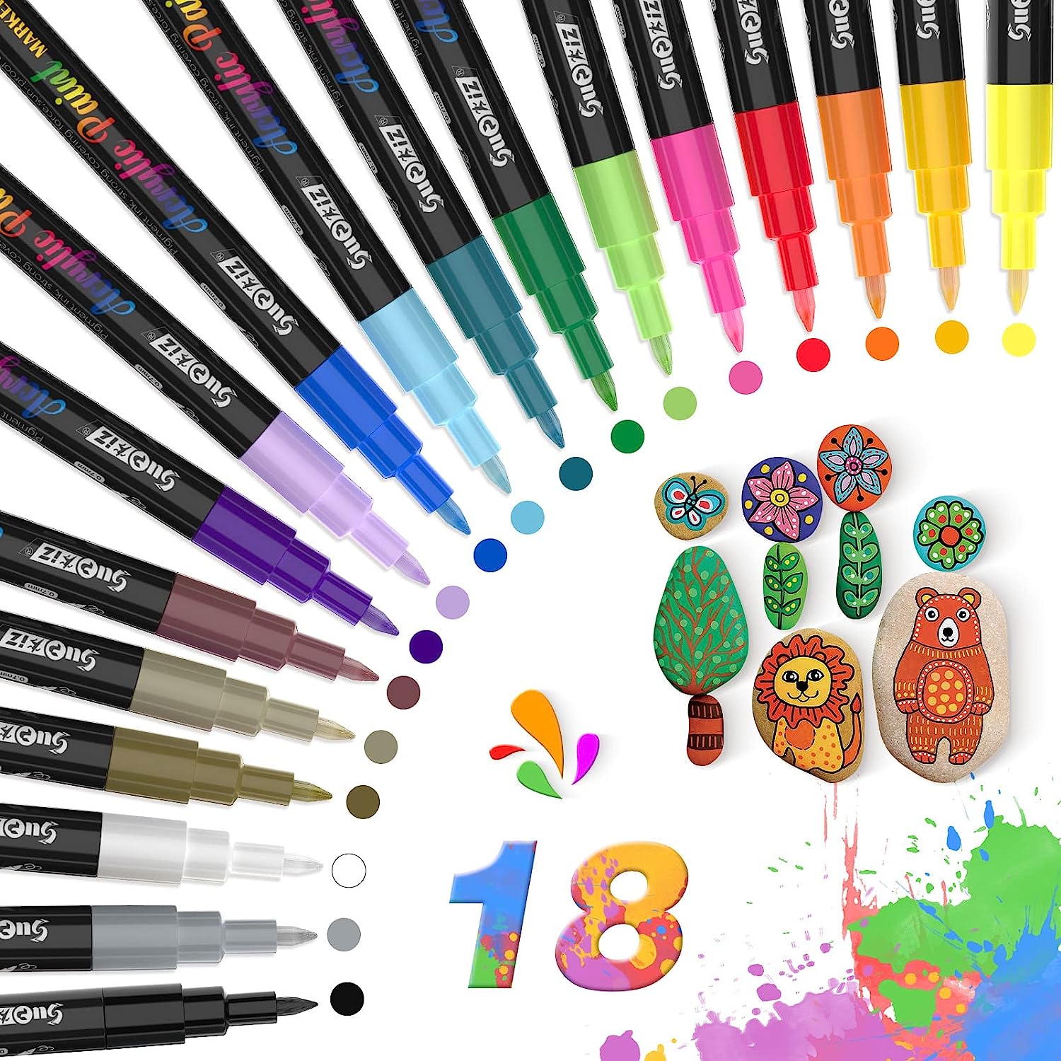 Emooqi 18 Colors Water-based Acrylic Markers 0.7mm