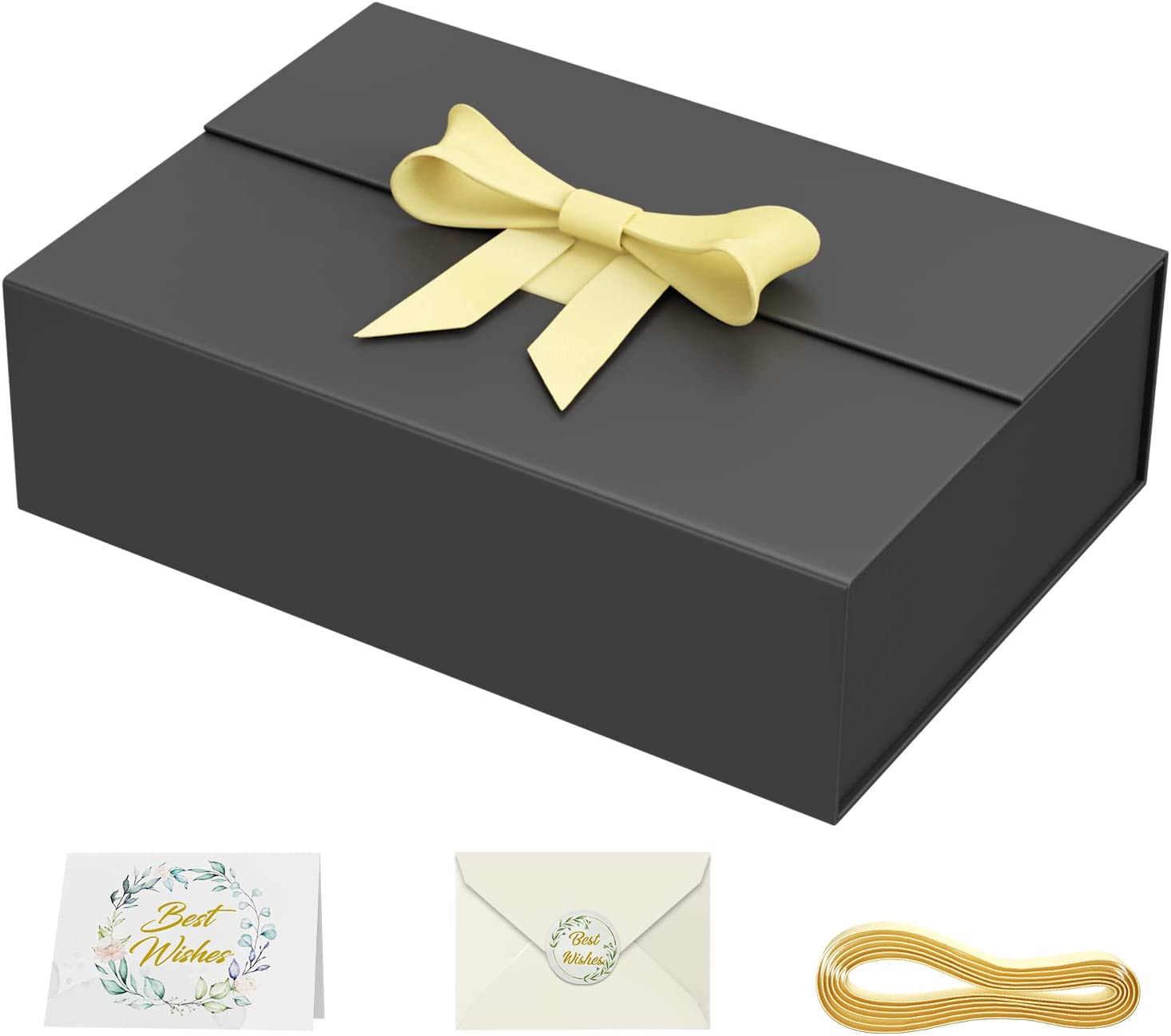 Y YOMA 12” Large Gift Box with Lid and Gold Ribbon Paper Gift Boxes Elegant  Cardboard Box for Presents Gift Box Ideal for Anniversary Wedding Birthday