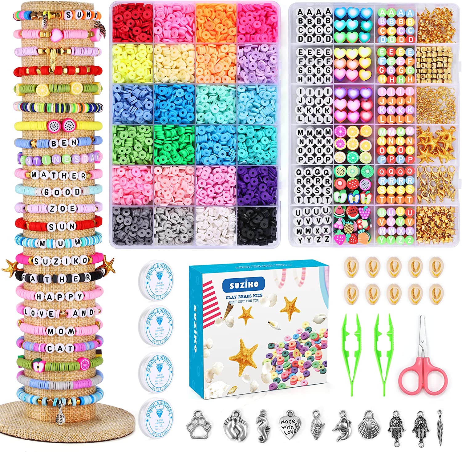 QUEFE 15000pcs 144 Colors Clay Beads Charm Bracelet Making kit for Girls  8-12