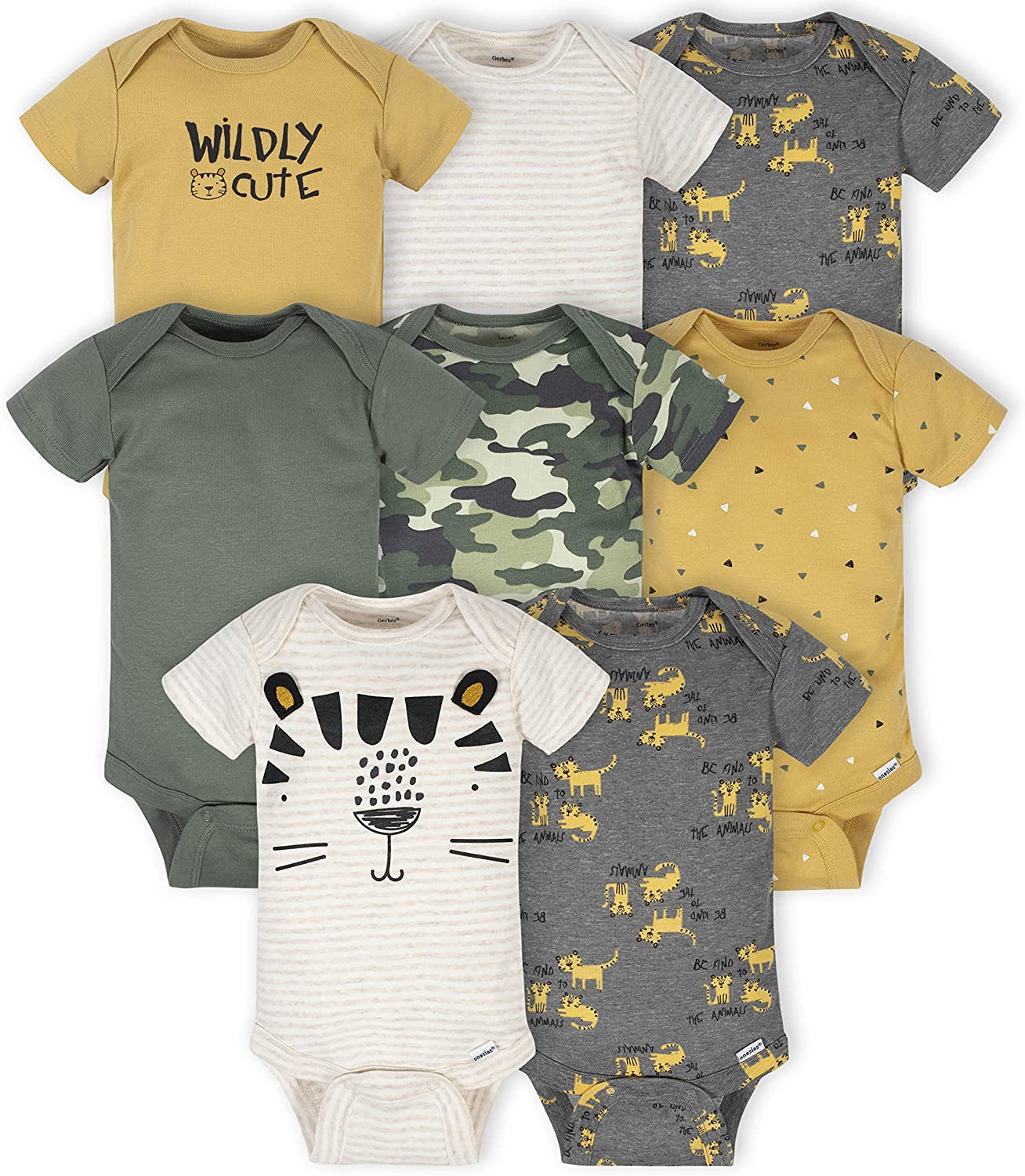 Gerber Baby Boys 5-pack SAFARI Short-Sleeve Onesies Bodysuits Sz. 3-6