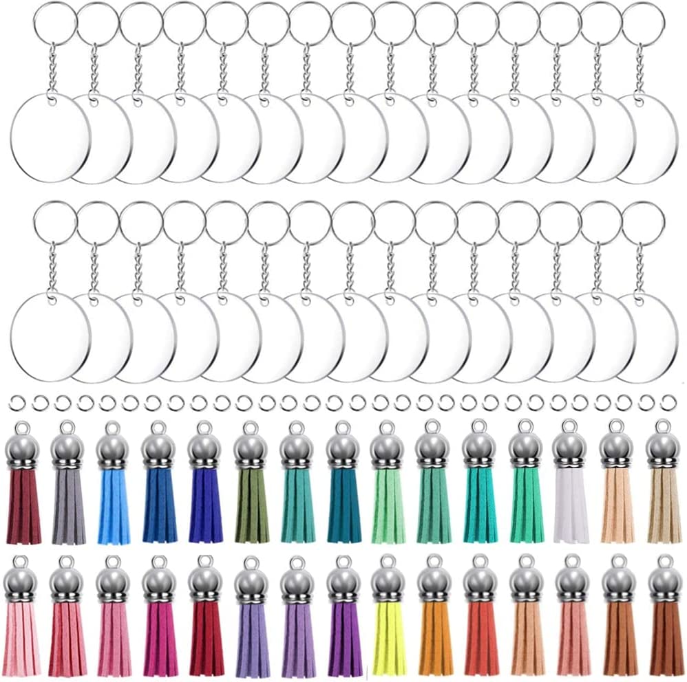 Duufin 72 Pieces Key Ring Acrylic Blanks Keychain Tassels Set 3
