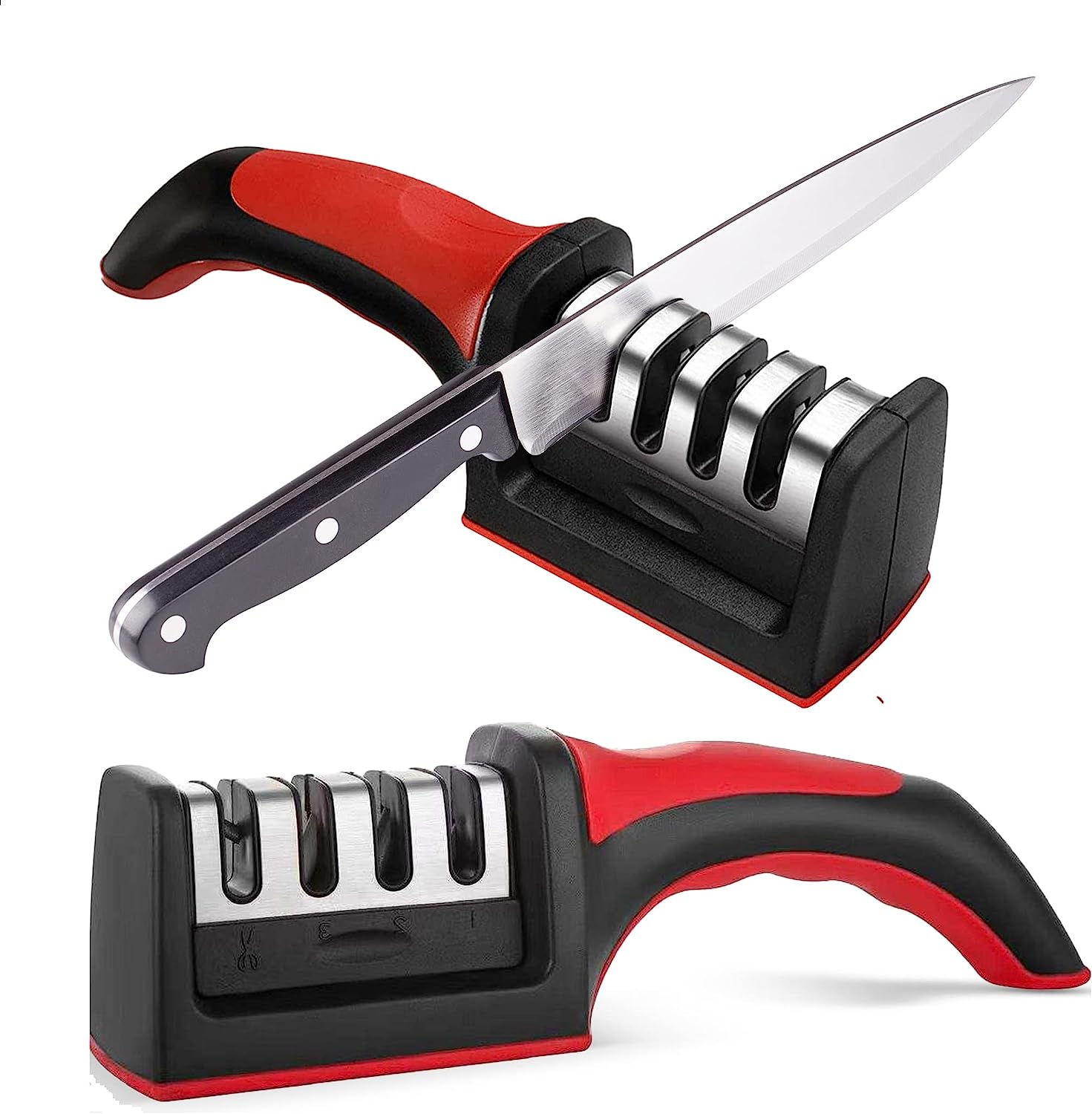 4-in-1 longzon [4 stage] Knife Sharpener with a Pair of Cut-Resistant  Glove, Original Premium Polish Blades, Best Kitchen Knife Sharpener Really  Works