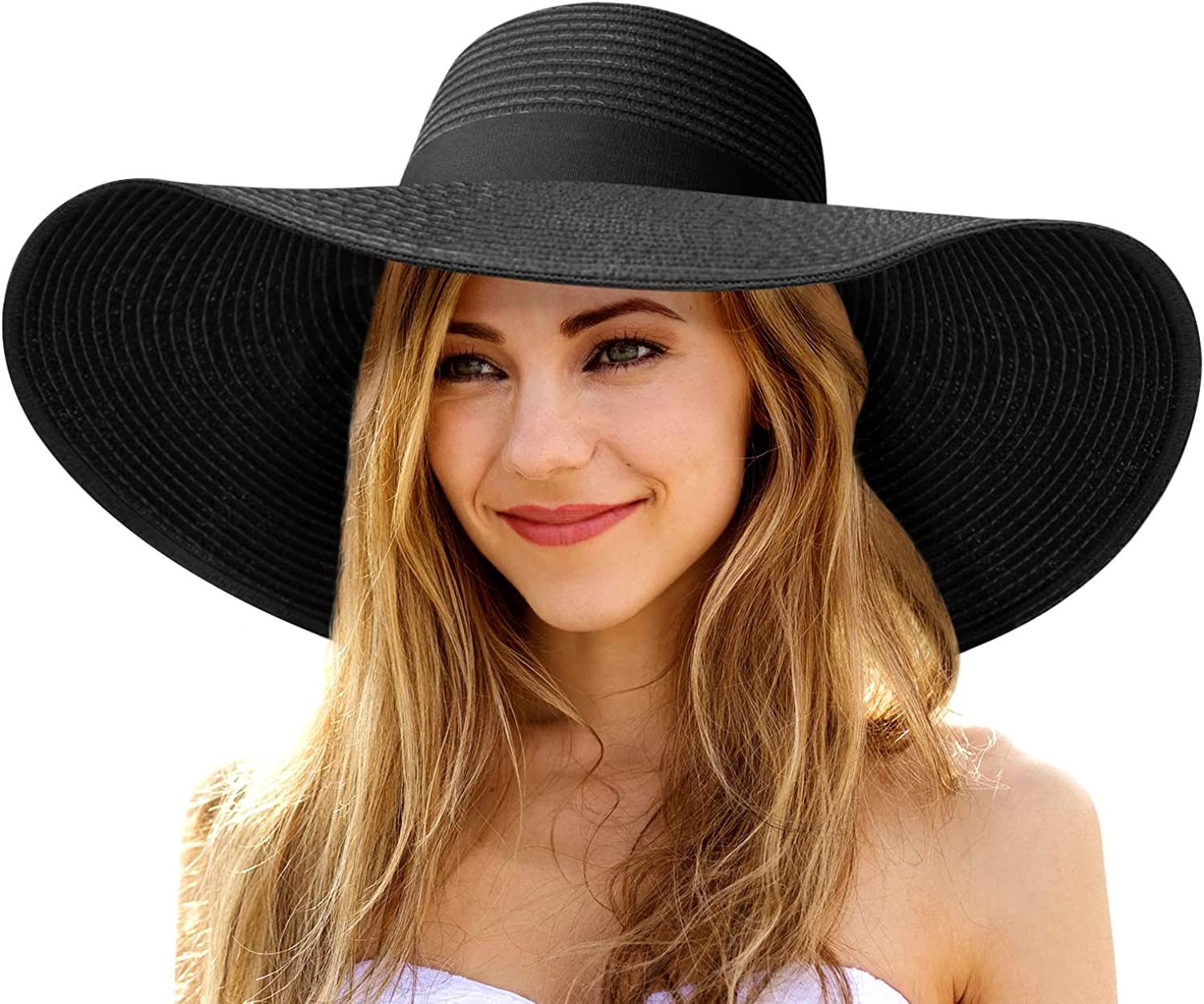 Womens Sun Hat, Floppy Beach Summer Hats With Wide Brim, Packable Lace Hats  For Women