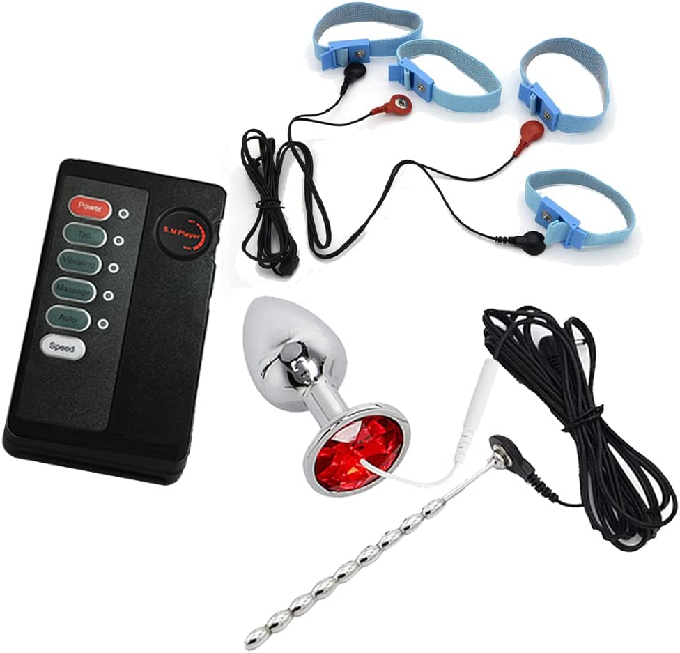 Electric Shock E-Stim Kit 300mm Therapy Silicone UrethralSounds with  PenisRing