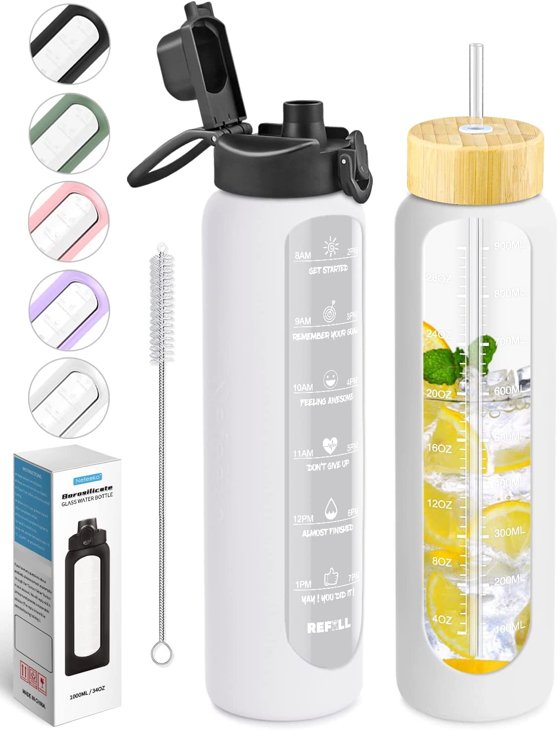 ameiin 32 Oz Glass Water Bottle (Flower) - ameiin