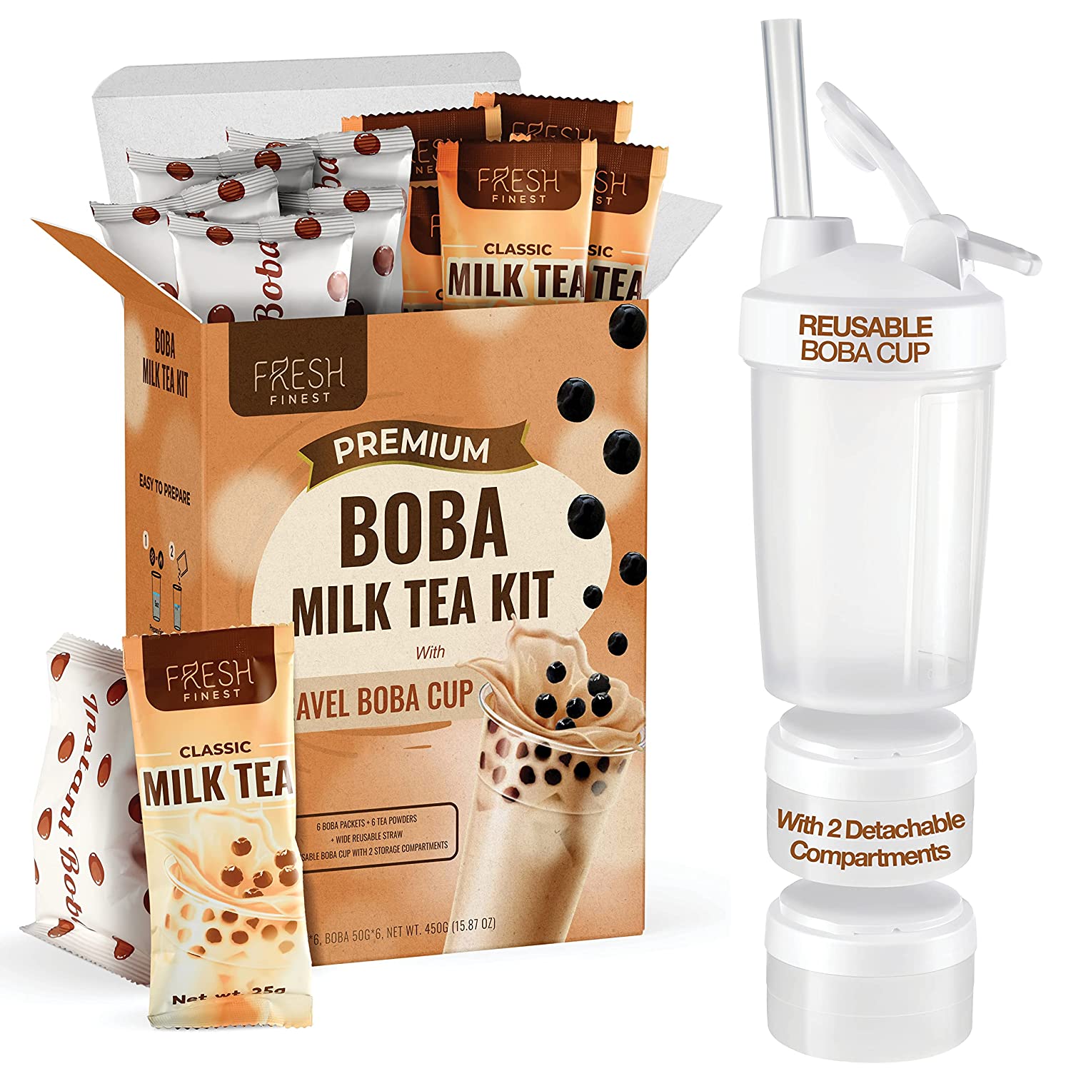 The Original ULTIMATE DIY Boba/Bubble Tea Kit, 60+ Drinks, 6 Flavors, Boba  Pearls, Straws and Shaker (CLASSIC)