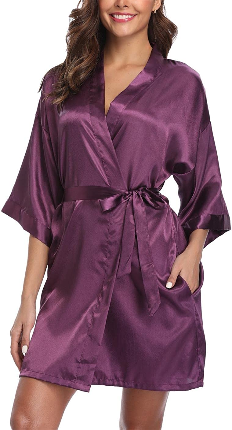 Wholesale Womens Nightgown Simulated Silk Tint Kimono Robe Smooth Solid Thin Cardigan Robe 