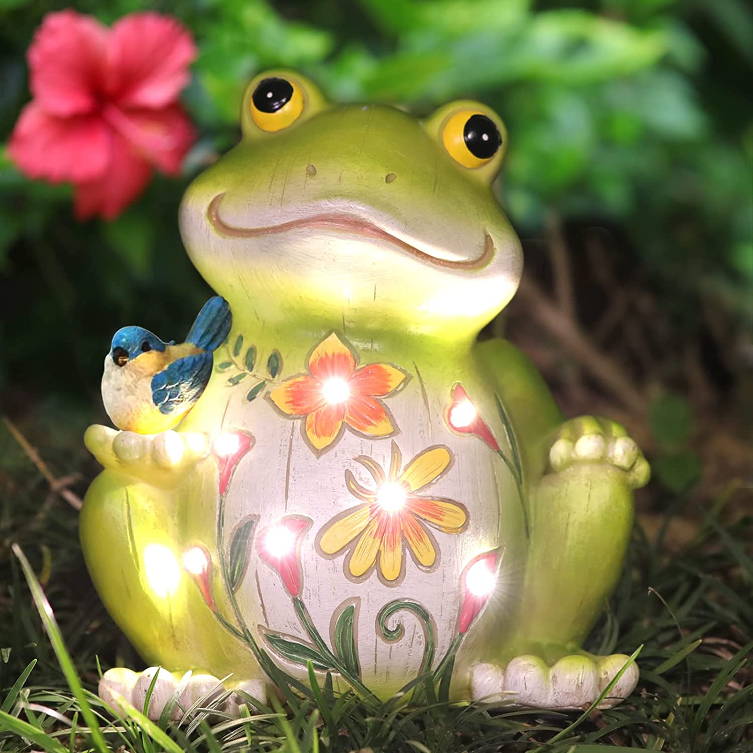 OwMell Green Frog Sitting Statue, Frogs Garden Decor Statues for Yard and Garden, Indoor Outdoor Decoration Sculpture 6 inch