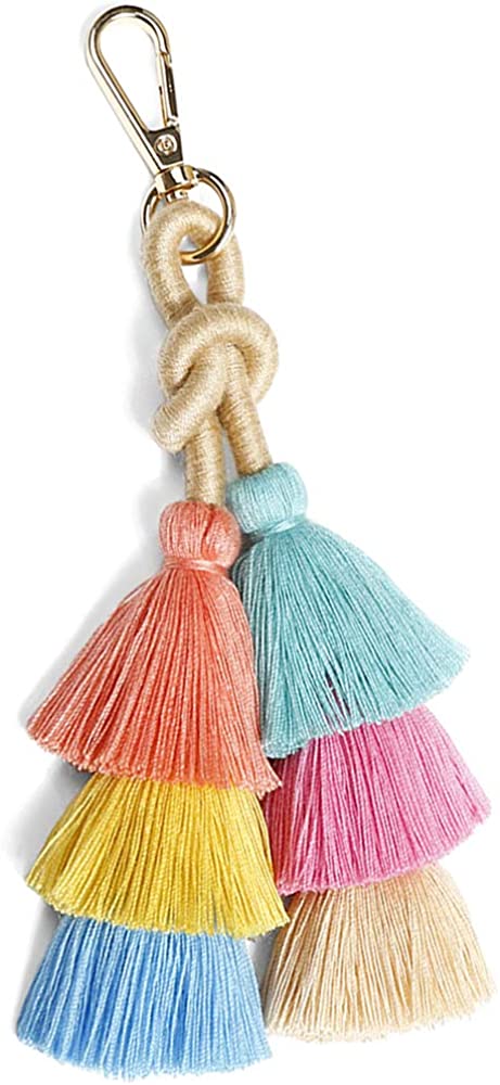 Junkin 4 Pieces Pom Pom Tassel Keychain Colorful Backpack Keychain Women  Cute Bag Charms Bohemian Purse Tassels Bag Tassel Charm Handbag Purse  Pendant