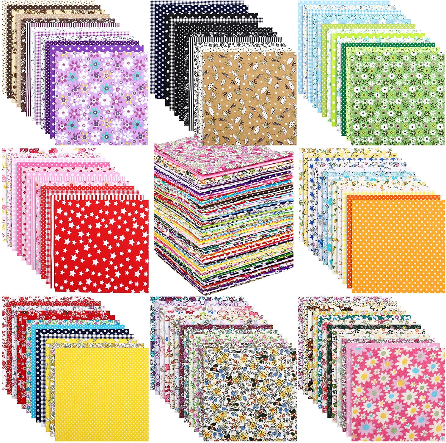 Spring Floral Fabric Squares 10x10, Layer Cake Fabric for Quilting 10 inch,  Precut Fabric for Quilting Patchwork Crafting Green Pink(42Pcs)