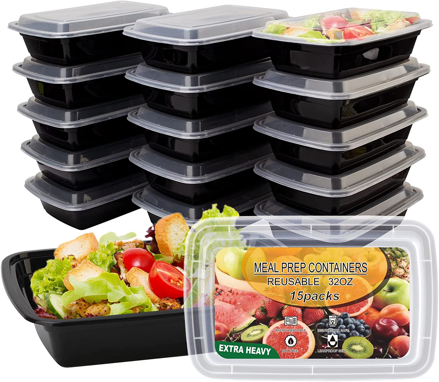 EASYLOCK 【16 PACK】 Large Capacity Food Storage Containers Set with  Lids,Total 750OZ, Transparent Meal Prep Containers,BPA Free