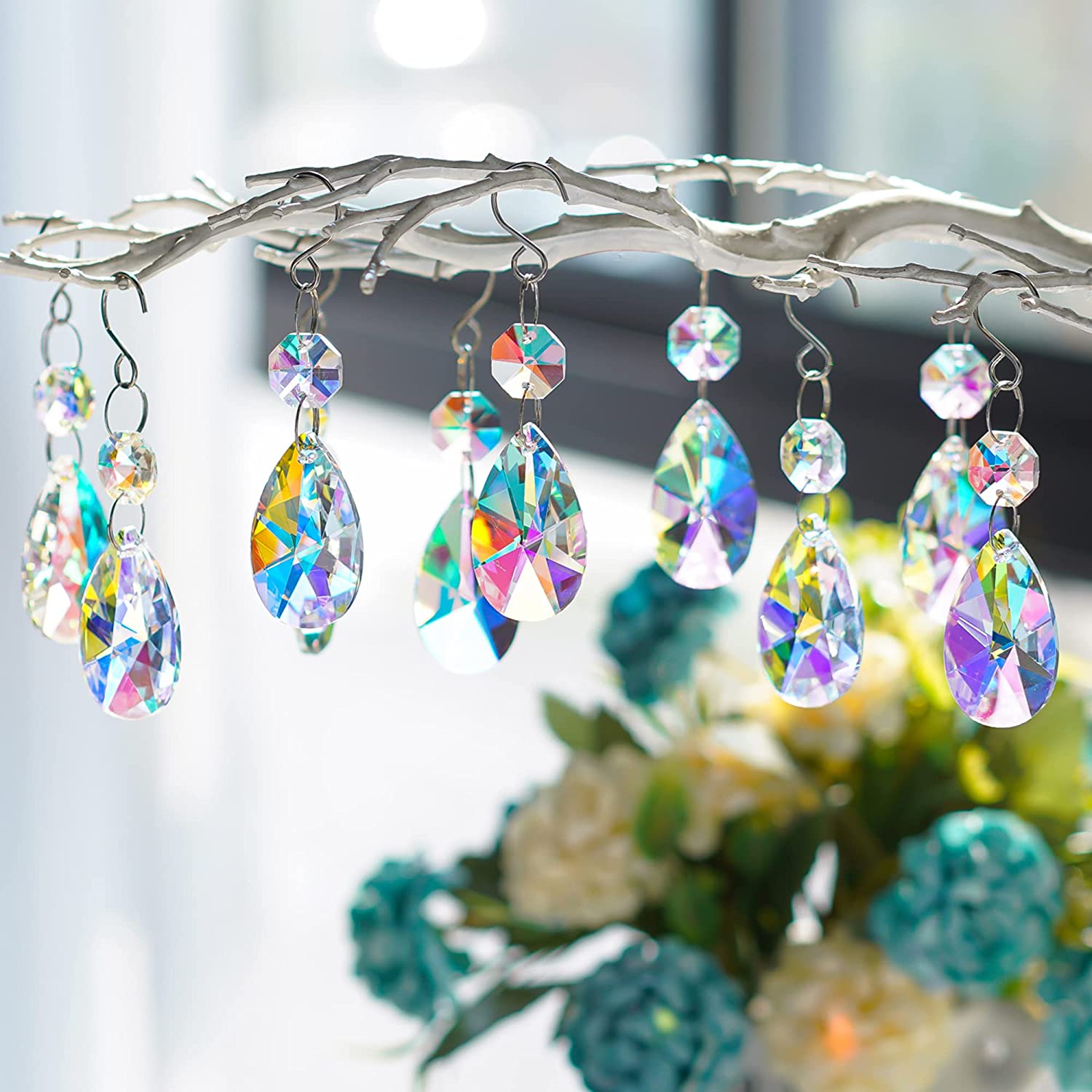 10pcs Teardrop Crystal Strands, Hanging Beads Chain Chandelier Prism  Pendant