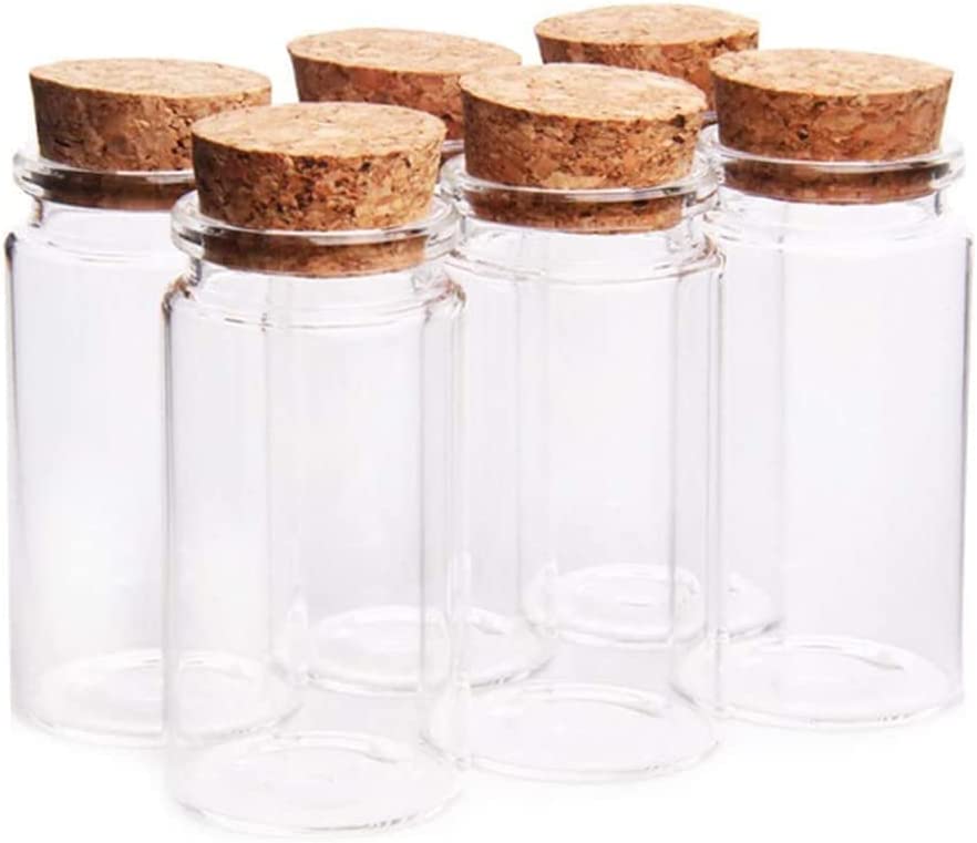 12Pcs Mini Glass Bottles 30ml 1.18 x 2.75 , Jars with Wood Cork Stoppers,  Tiny Glass Jars, Wishing Bottles, Message Bottle for Wedding Favors