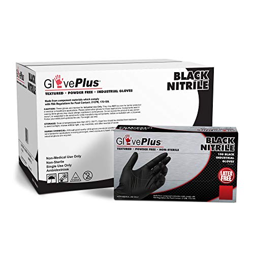 Wholesale GlovePlus Industrial Black Nitrile Gloves, Case of 1000, 5