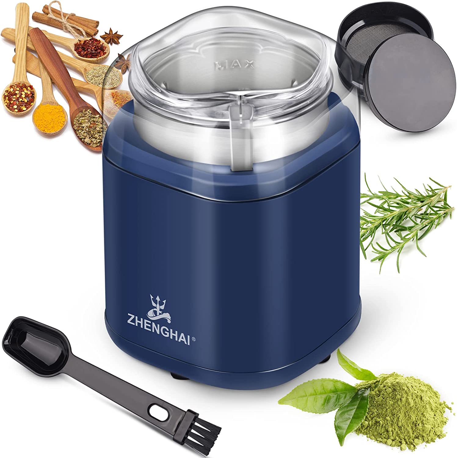 COOL KNIGHT Herb Grinder [large capacity/fast/Electric ]-Spice Herb Coffee  Grinder with Pollen Catcher/- 7.5 (Black)