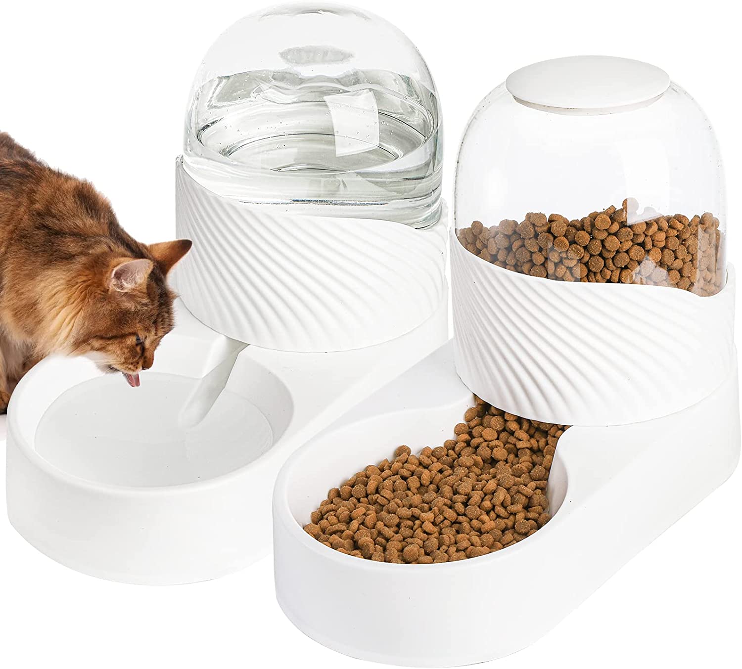 ELEVON Automatic Dog Cat Gravity Food and Water Dispenser Set with Pet Food  Bowl for Small Large Pets Puppy Kitten Rabbit Large Capacity(White&Gray)