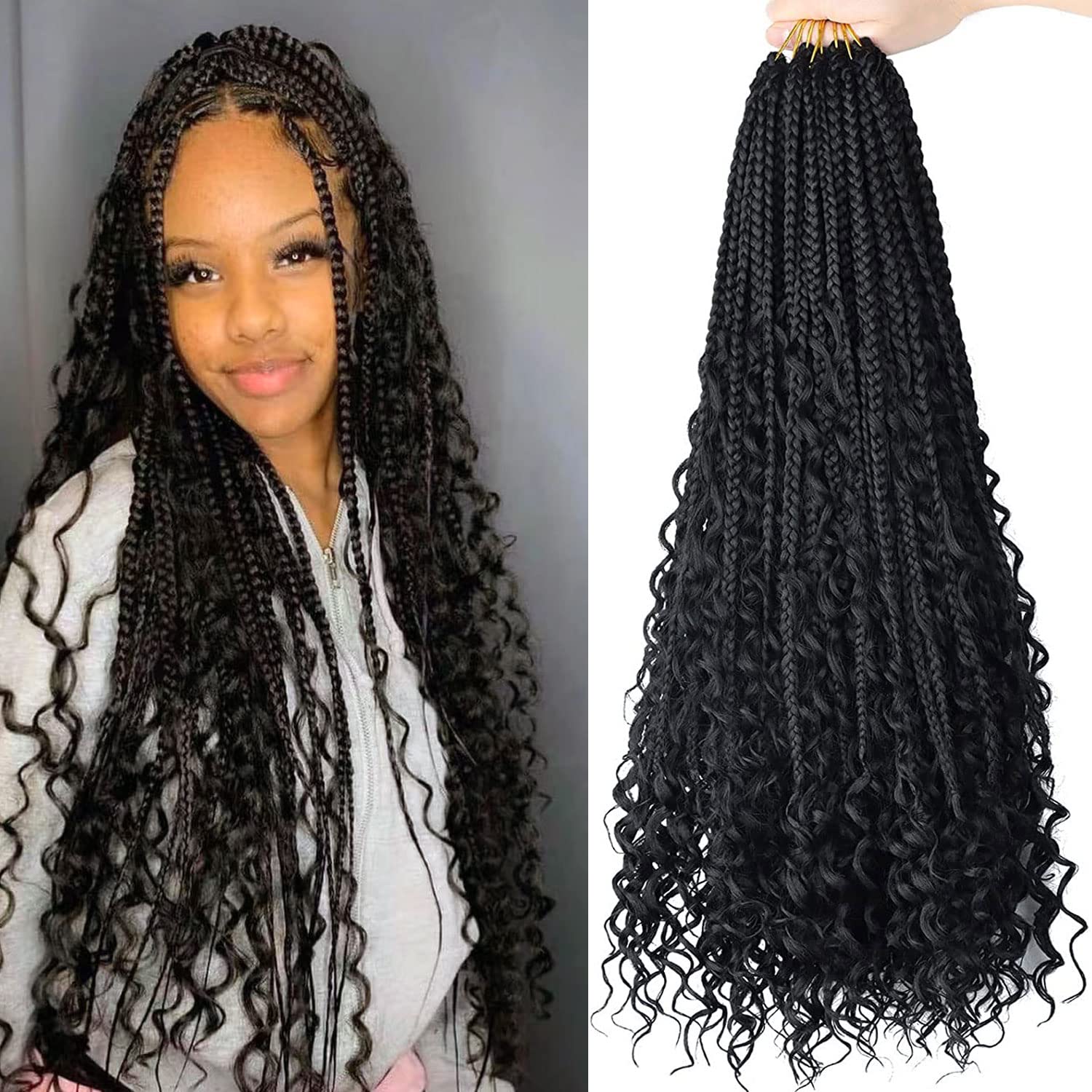 Boho Box Braids Crochet Hair For Black Women 10 Inch Goddess Box Braids With  Curly Ends 3x Short Bob Crochet Braids For Kids Synthetic Bohemian Braiding  Hair Extensions (7packs, 1b)