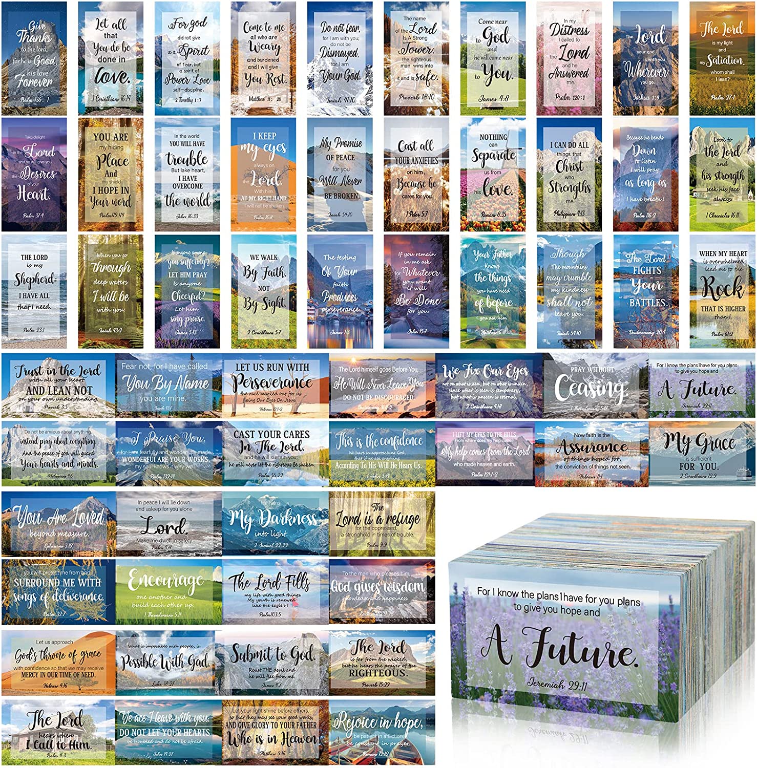 DiverseBee Inspirational Prayer Cards, 60 Unique Bible Verse Cards, Assorted Mini Scripture Cards, Encouragement Motivational Cards, Christian Bible