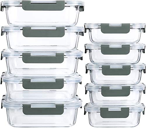 Superior Glass Meal Prep Containers - 6-pack (35oz) Newly Innovated Hinged  BPA-free Locking lids - 100% Leak Proof Glass - 6PCS