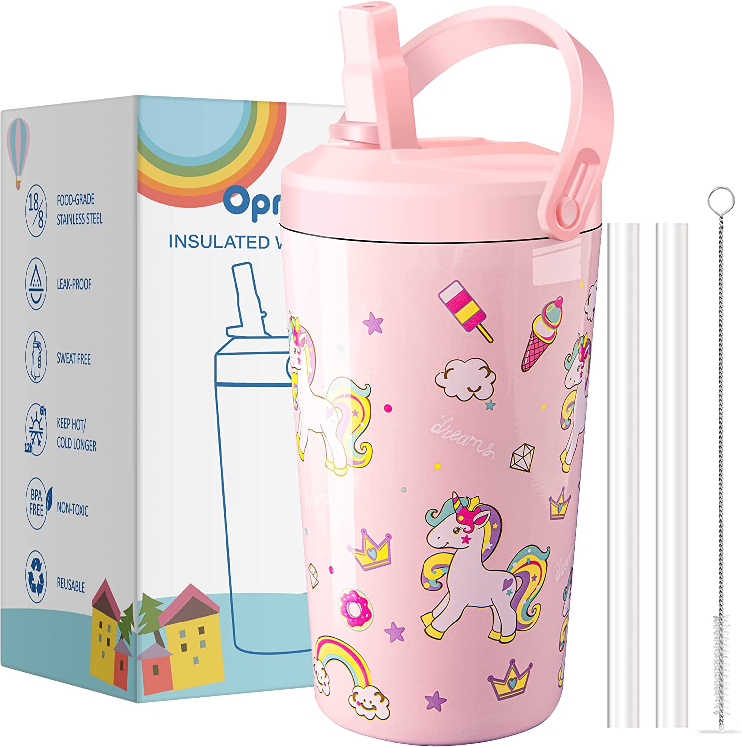 Vayugo Kids Cups with Lids and Straws 5 Pack Stainless Steel 12oz