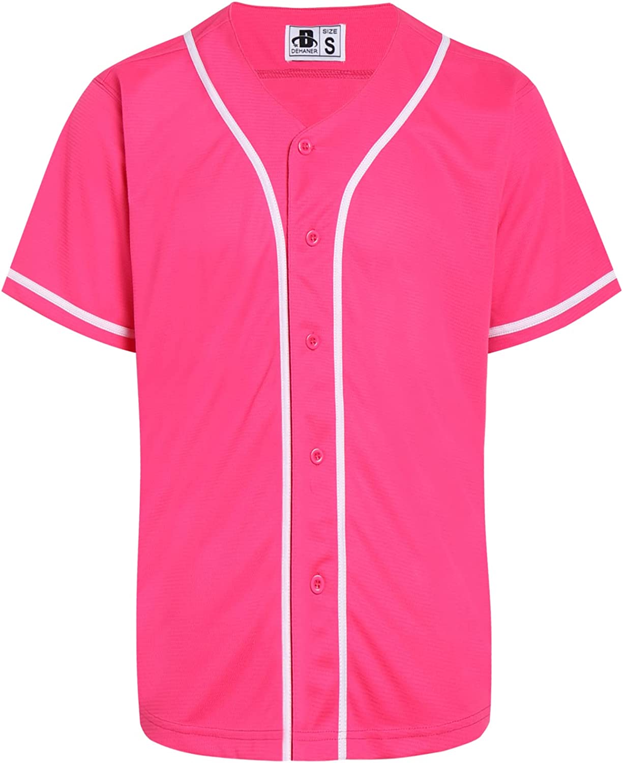 Wholesale DEHANER Plain Blank Baseball Jerseys for Men Women Adult Hip Hop Hipster Button Down Shirts Sports Uniforms Outfits Small White Stripe hot Pink Jersey Supply Leader Wholesale Supply