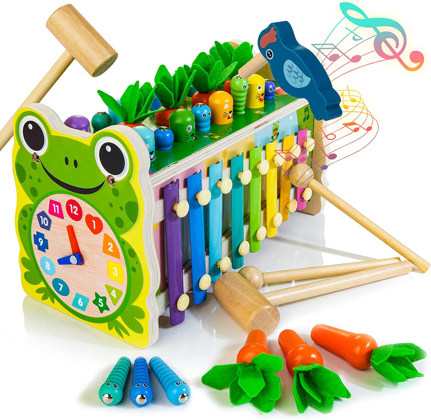 Wooden Montessori Toys for 1 Year Old, Hammering Pounding Toys, with Whack  a mole Fishing Game Xylophone Preschool Learning Educational Toys, for 1 2  3 Year Toddler Christmas Birthday Gift 