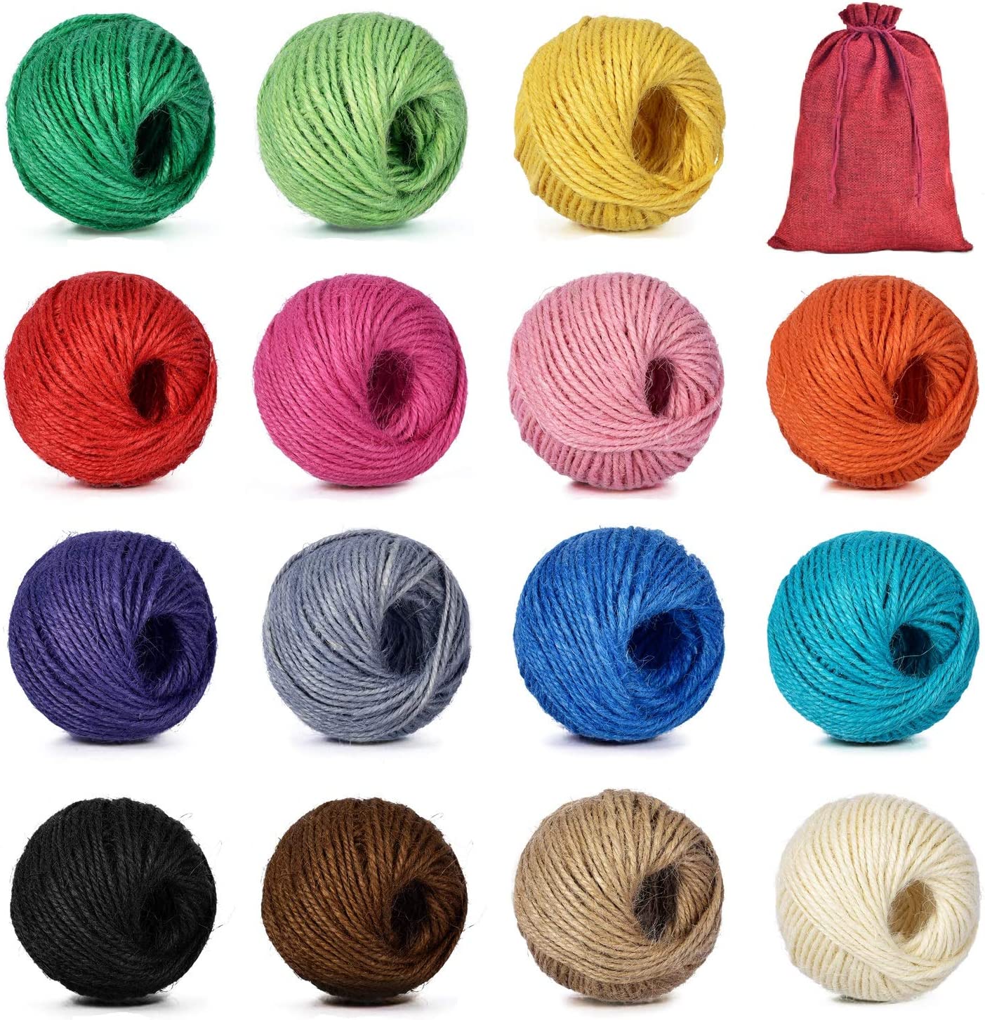 Natural Hemp Colored String Colorful 12 Variety Pack; Beautiful Twine for Arts Crafts 32ft per Color
