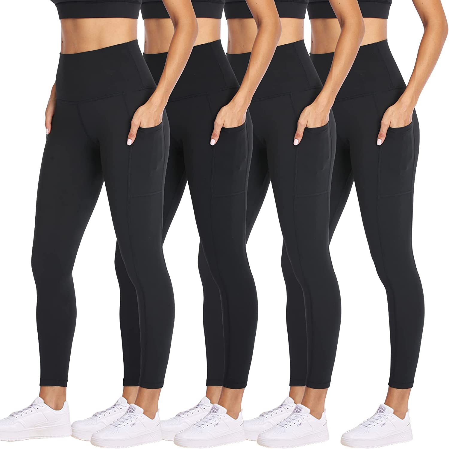 Buy PHISOCKAT High Waist Yoga Pants with Pockets, Tummy Control 4 Way  Stretch Women Yoga Leggings with 3 Pockets Black, Medium at