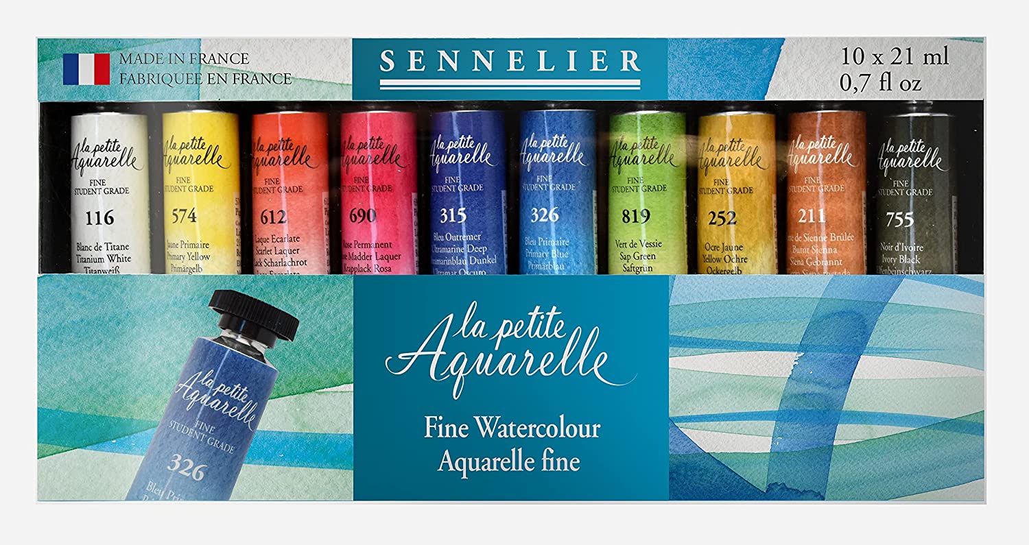  Sennelier French Artists' Watercolor Wood Box Set, 1 Count  (Pack of 1), Multi