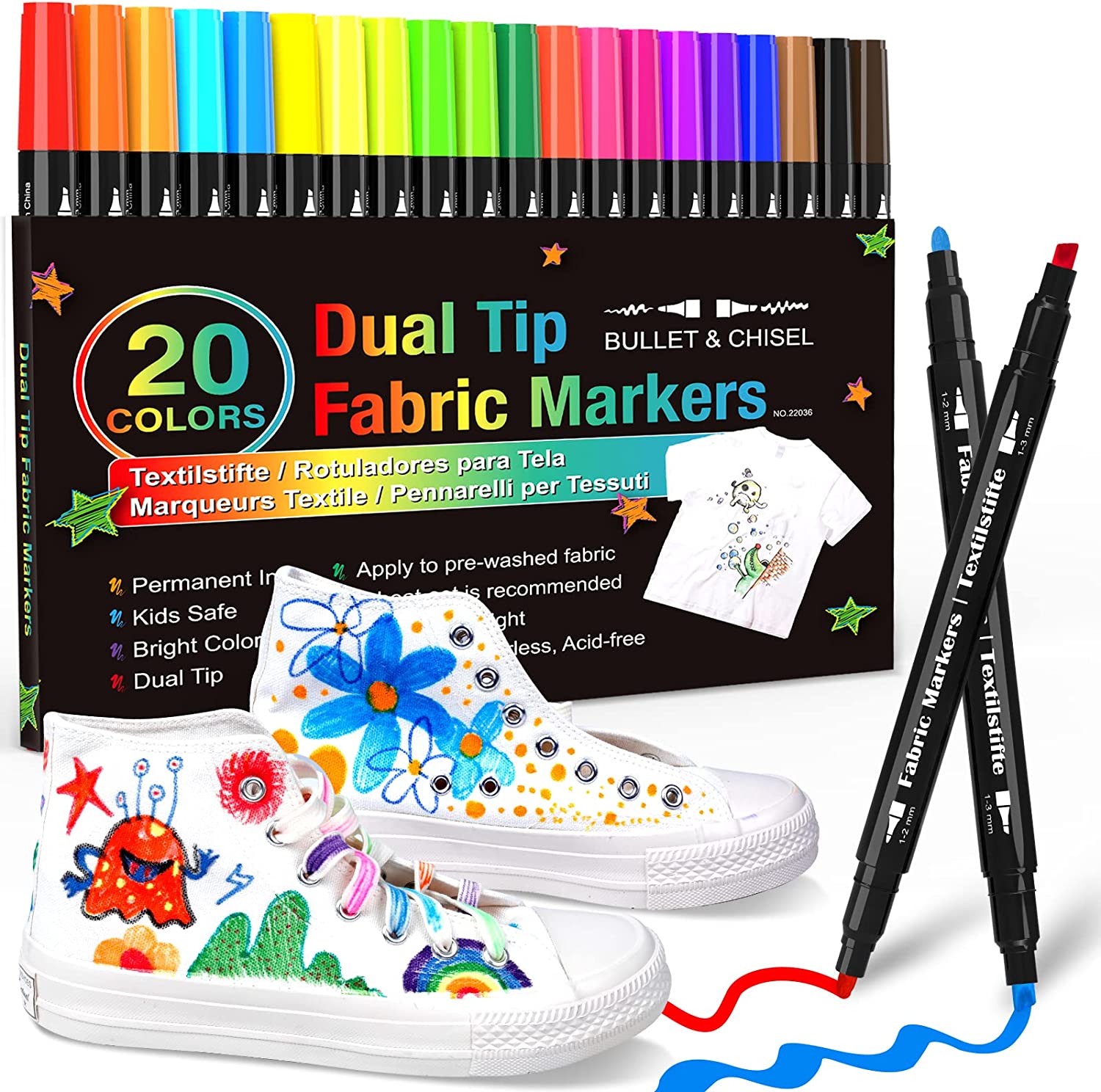Lelix fabric markers, lelix 30 permanent colors dual tip fabric