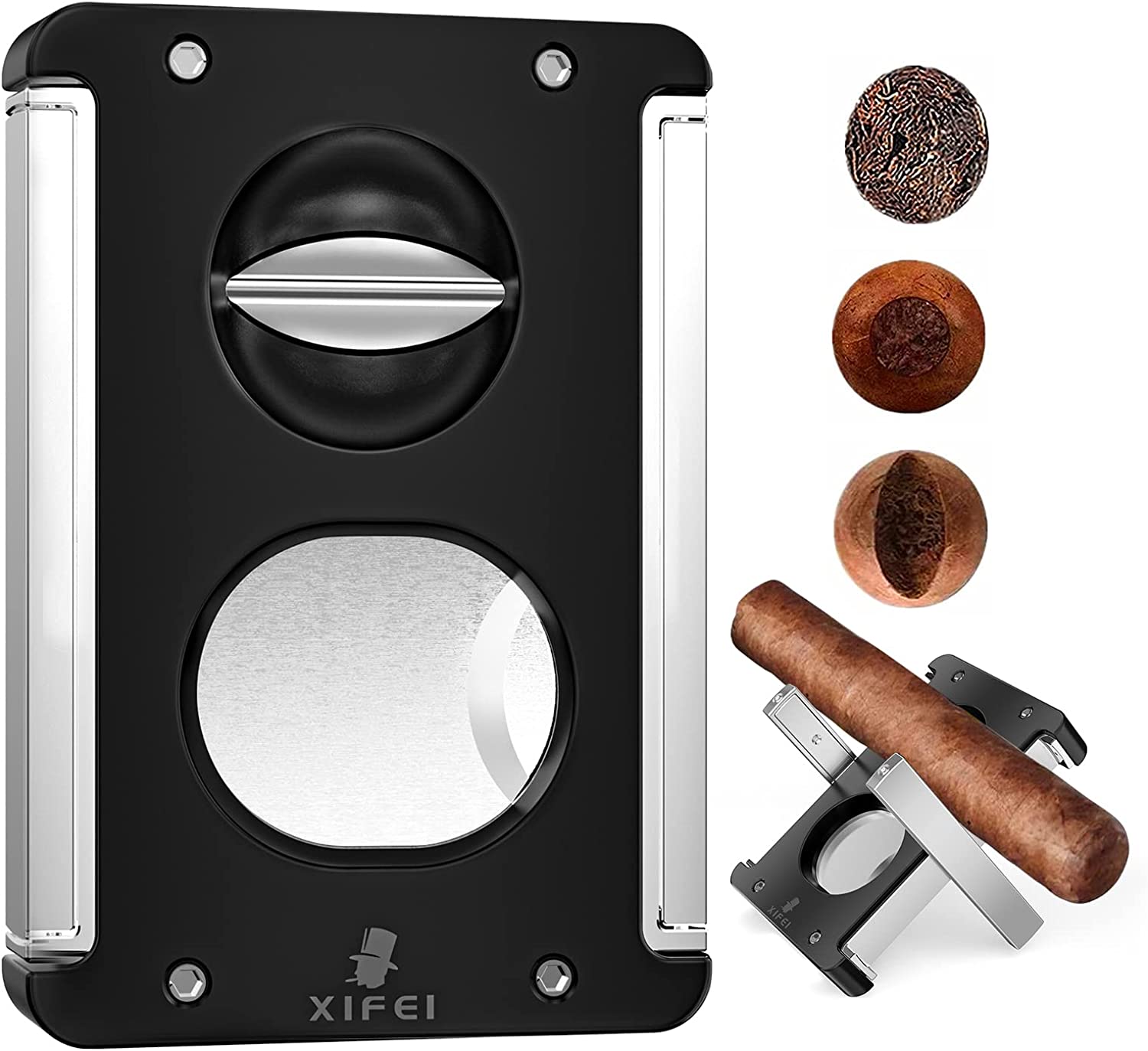 XIFEI Cigar Lighter Triple-Jet Flame, with Integrated Cigar Puncher and  Double-Blade Cigar Cutter (Black)