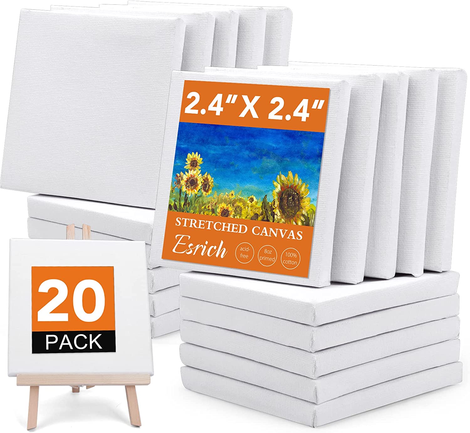 AUREUO Mini Stretched Canvas - 2x3 inch/24 Pack - 2/5 inch Profile Small Square Canvas - Gift Set for Kids, Bulk Pack Canvases for Acrylic Painting