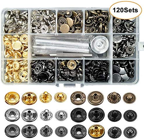 Toututu 120 Sets Leather Snap Fasteners Kit, 12.5mm Metal Snap Buttons  Press Studs with 4 Setting Tools, 6 Color Leather Snaps for Clothes,  Jackets