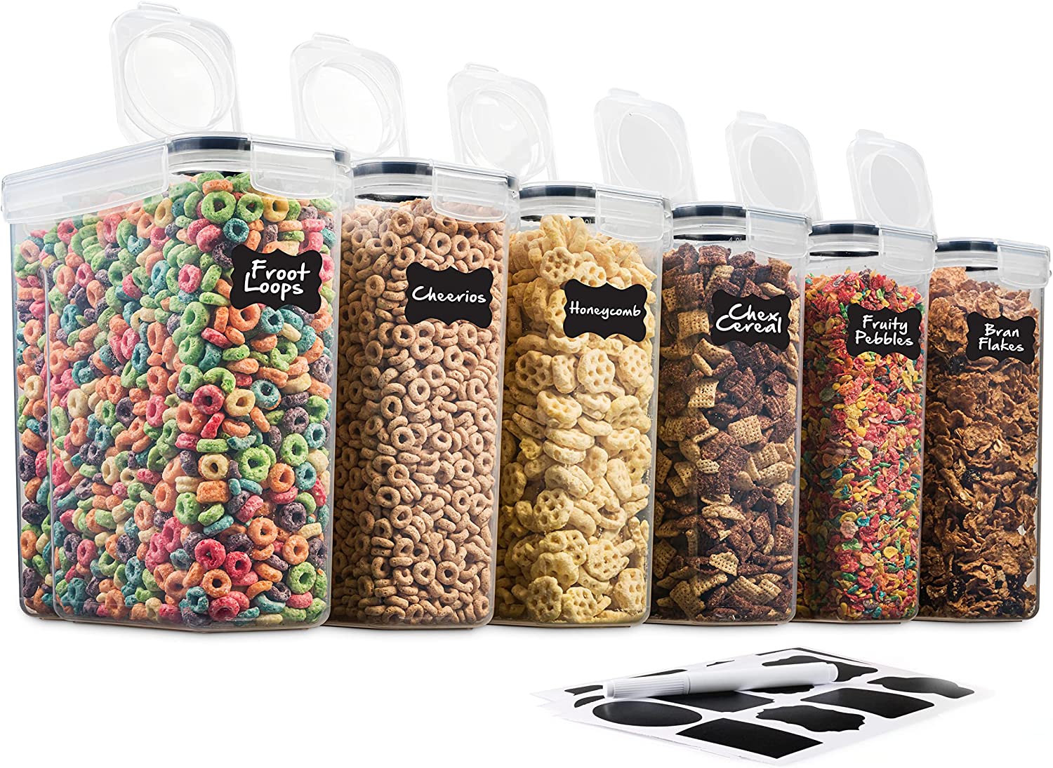 Cereal Container Set, MCIRCO Airtight Food Storage Containers ((4L  /135.2oz) Set of 6, BPA Free Cereal Dispensers with Measuring Tools