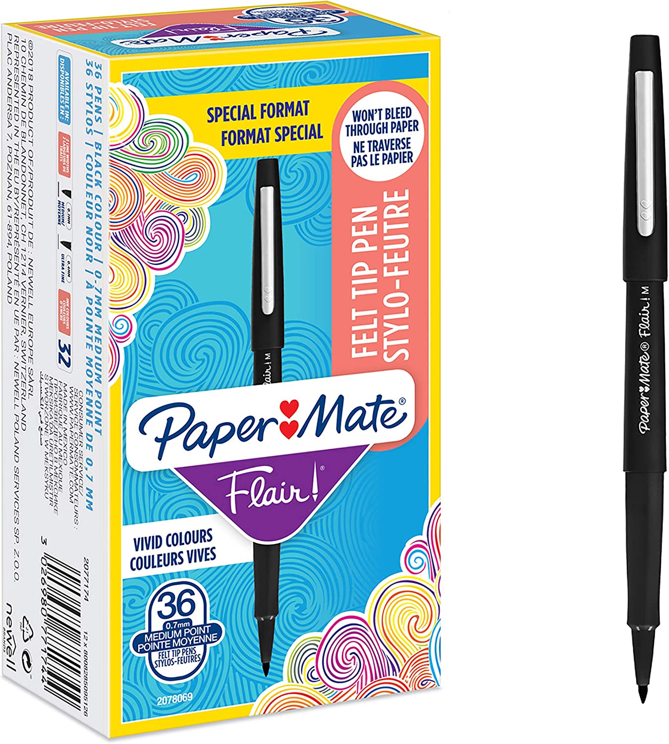 Paper Mate Flair Felt Tip Stick Porous Point Marker Pen, 0.4mm, Assorted  Ink/Barrel, 8/Set (1927694)