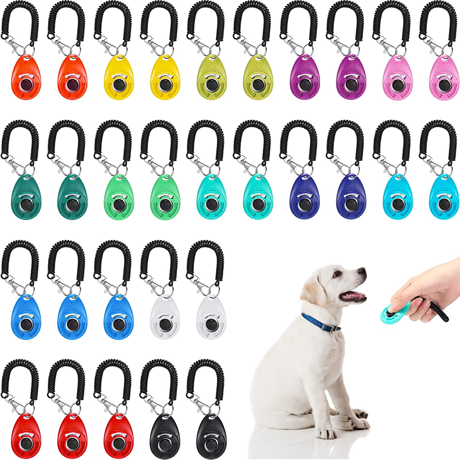 OYEFLY Dog Training Clicker with Wrist Strap Durable Lightweight Easy to  Use, Pet Training Clicker for Cats Puppy Birds Horses. Perfect for  Behavioral Training 2-Pack Black and Water lake blue