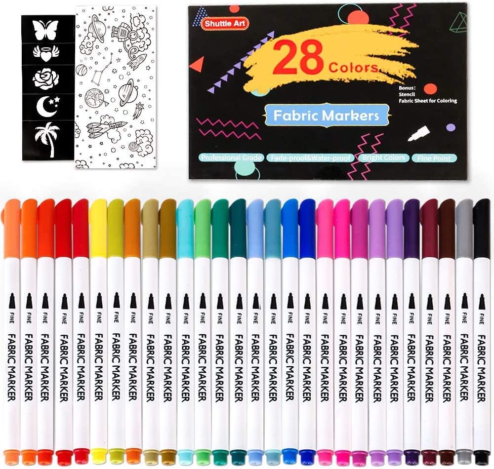 Fabric Markers Permanent for Clothes, 24 Colors Fabric Pens